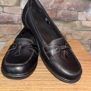 Clarks Collection Black Leather Tasseled Slip On Loafer Flats 9.5 M